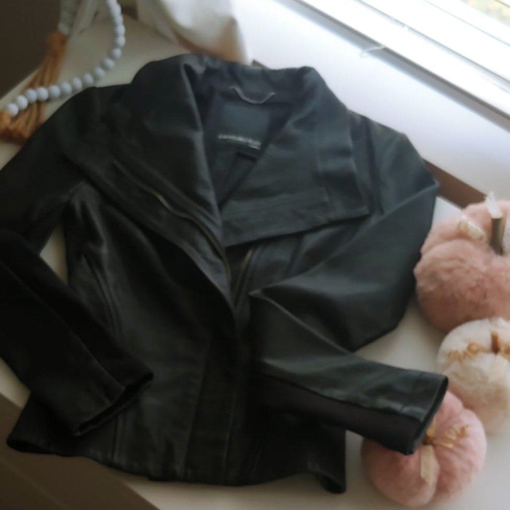 Aritzia Moveable Feast lambskin black leather fitted jacket size xxs
